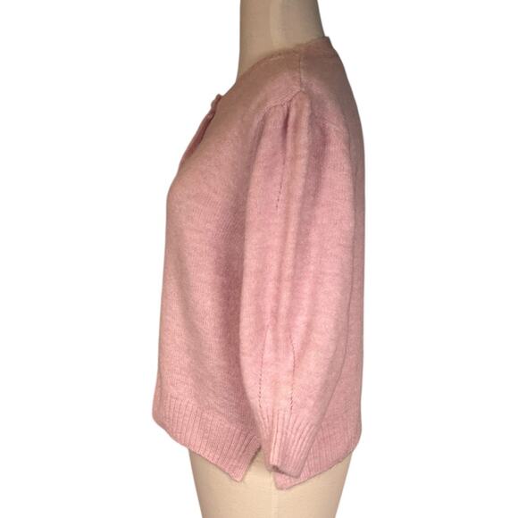 ZARA Baby Pink Bubble-Sleeve Pearl Button Knit Cardigan – Size Medium - Picture 3 of 10